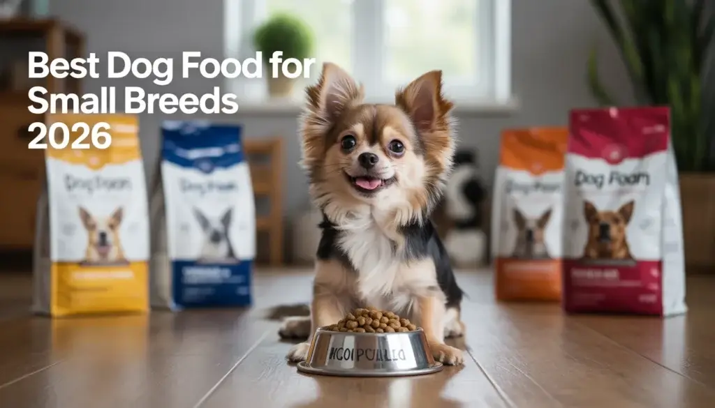 best dog food for small breeds in 2026 showing a healthy small dog with premium dog food